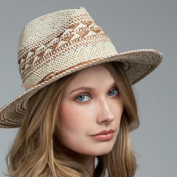 SOLD OUT Handmade Natural & Brown Woven Crisscross Panama Hat - Picture 4 of 5